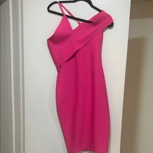 Elegant Hot Pink Women's Dress. Fitted with stretch and a zipper in the back.